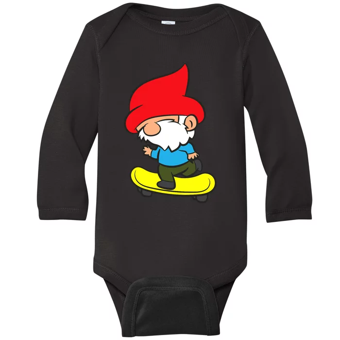 Gnome On Skateboard Cute Gnome Skateboarding Premium Baby Long Sleeve Bodysuit