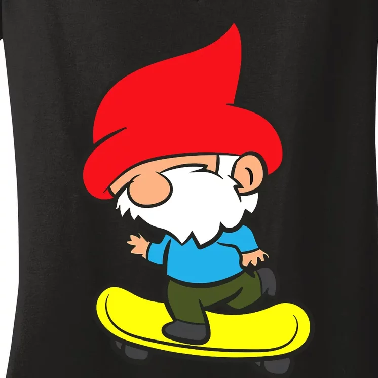 Gnome On Skateboard Cute Gnome Skateboarding Premium Women's V-Neck T-Shirt