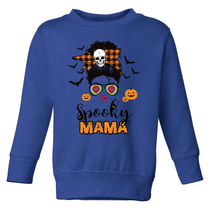 Groovy One Spooky Mama Messy Bun For Halloween Momster Gift Toddler Sweatshirt