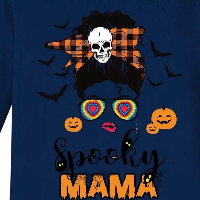 Groovy One Spooky Mama Messy Bun For Halloween Momster Gift Baby Long Sleeve Bodysuit