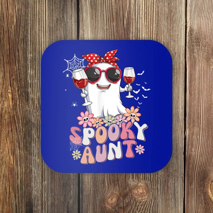 Groovy One Spooky Aunt Retro Ghost Witch Mom Halloween Gift Coaster