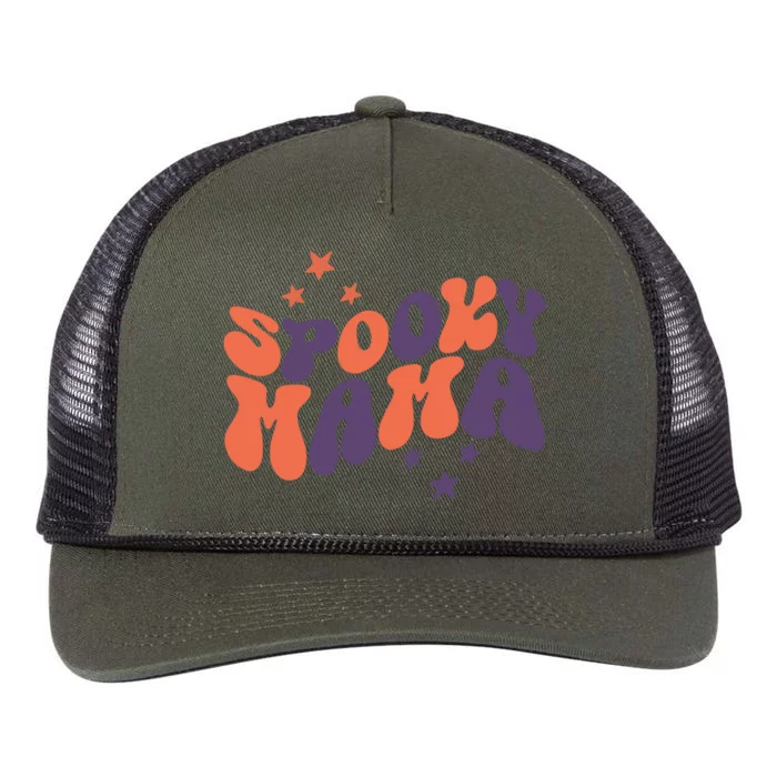 Groovy One Spooky Mama Messy Bun Witch Mom Halloween Gift Retro Rope Trucker Hat Cap