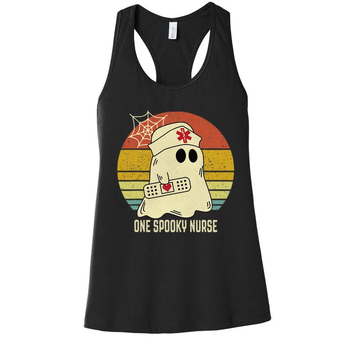 Ghosts One Spooky Nurse Halloween Nurse Fall Scrub RN Women's Racerback Tank