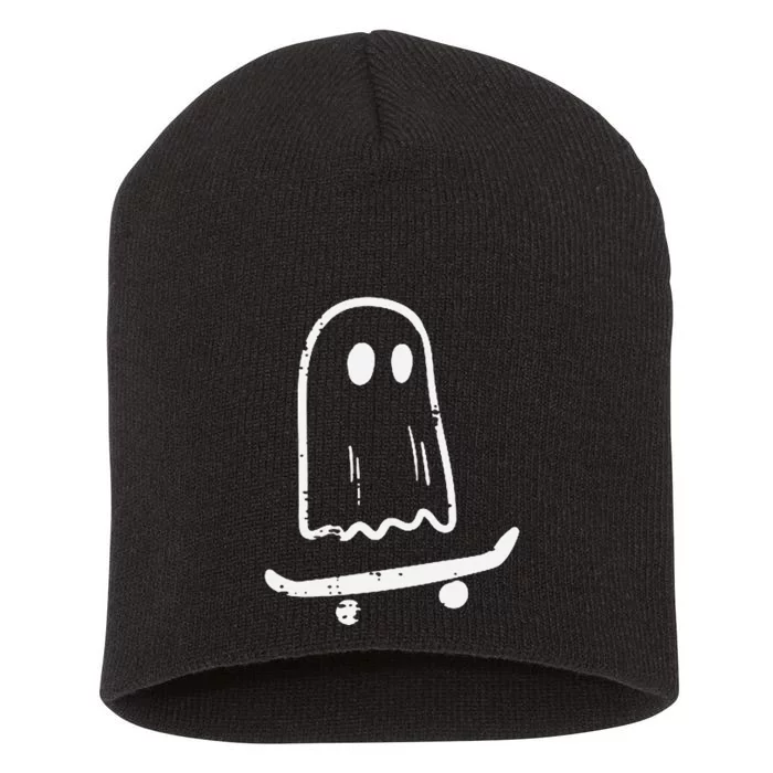 Ghost On Skateboard Funny Retro Halloween Costume Kids Short Acrylic Beanie