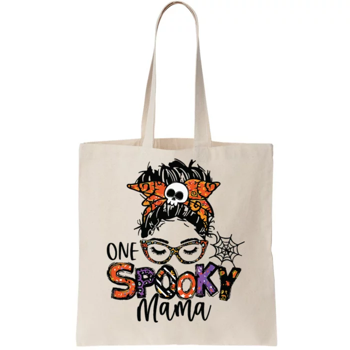 Groovy One Spooky Mama Messy Bun Witch Mom Halloween Tote Bag