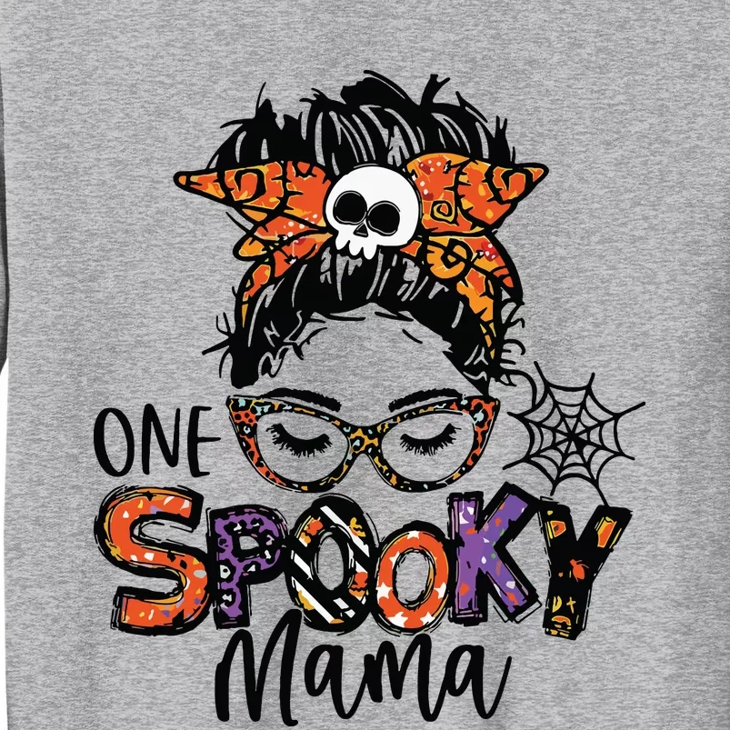 Groovy One Spooky Mama Messy Bun Witch Mom Halloween Tall Sweatshirt