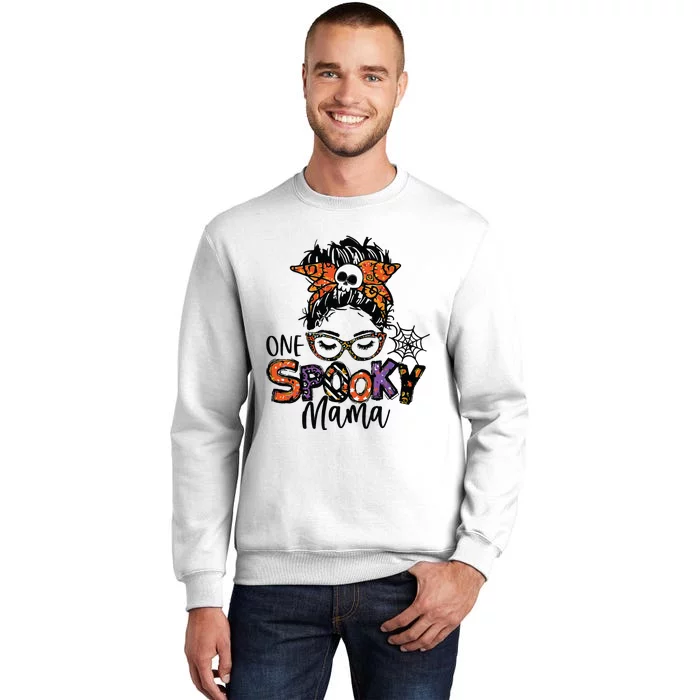 Groovy One Spooky Mama Messy Bun Witch Mom Halloween Sweatshirt