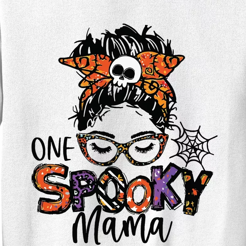 Groovy One Spooky Mama Messy Bun Witch Mom Halloween Sweatshirt