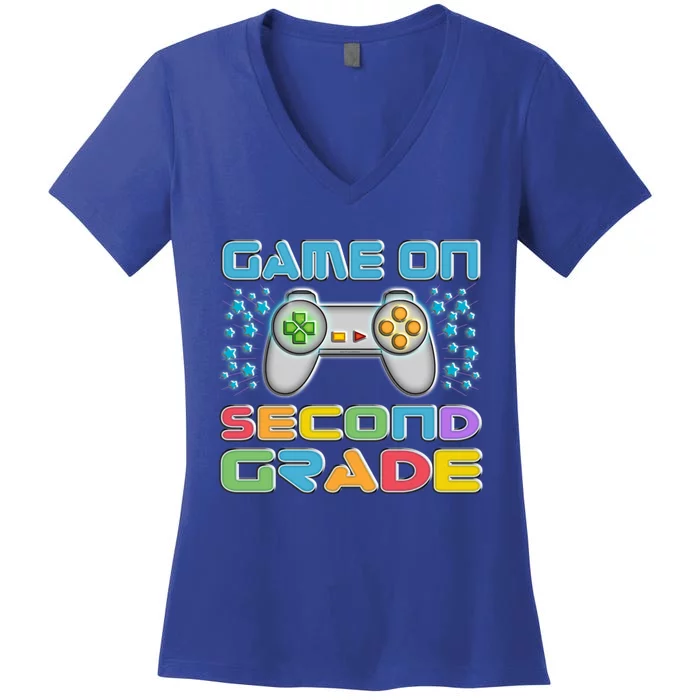 Game On Second Grade Gamers Back To School Gift Women's V-Neck T-Shirt