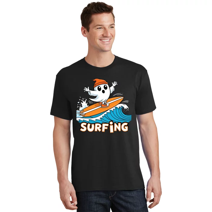 Ghost On Surfboard Funny Surfer Boy Halloween Costume T-Shirt