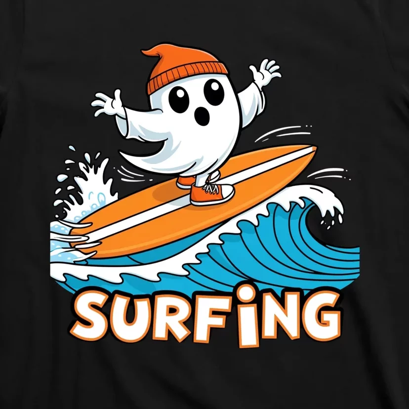 Ghost On Surfboard Funny Surfer Boy Halloween Costume T-Shirt