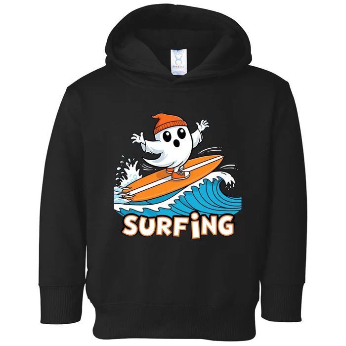 Ghost On Surfboard Funny Surfer Boy Halloween Costume Toddler Hoodie