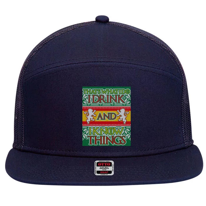 GOT I Drink and I Know Things Ugly Christmas 7 Panel Mesh Trucker Snapback Hat