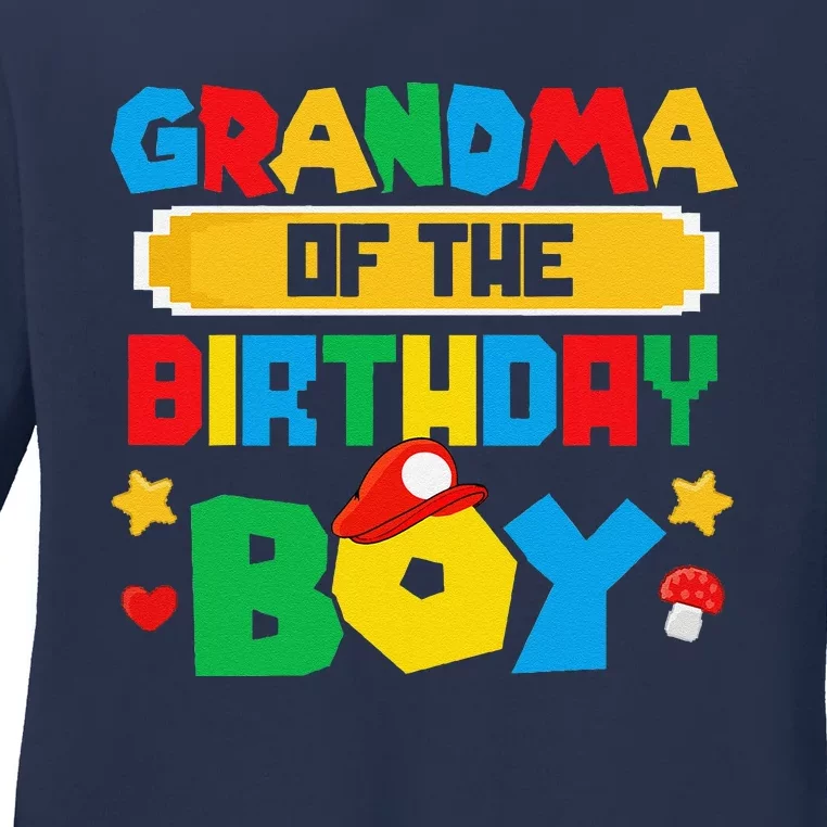 Grandma Of The Birthday Boy Game Gaming Family Matching Ladies Long Sleeve Shirt