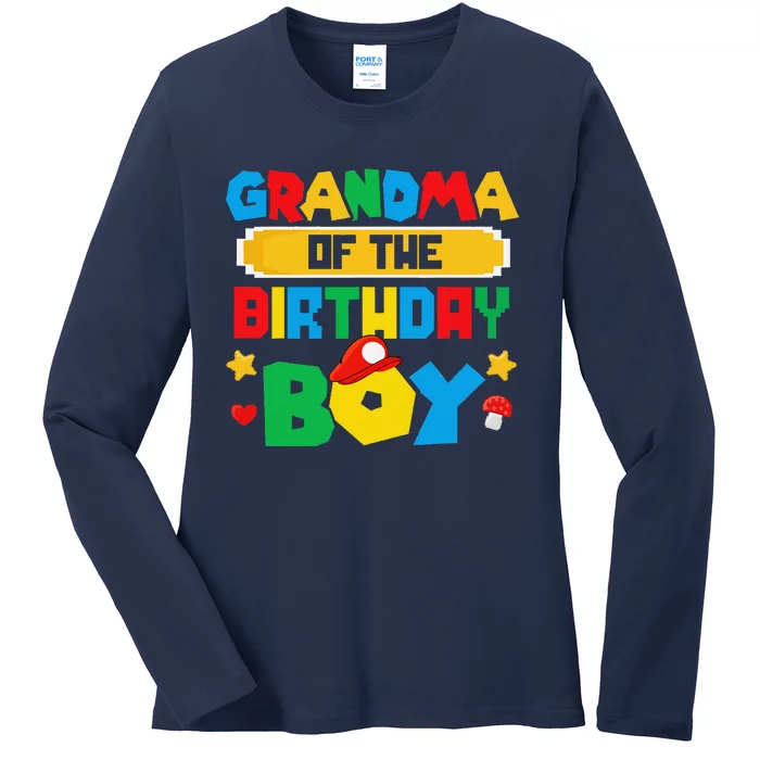 Grandma Of The Birthday Boy Game Gaming Family Matching Ladies Long Sleeve Shirt