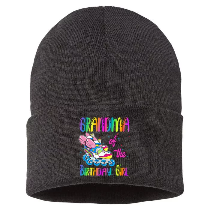 Grandma Of The Birthday Girl Rolling Skate Family Party Sustainable Knit Beanie