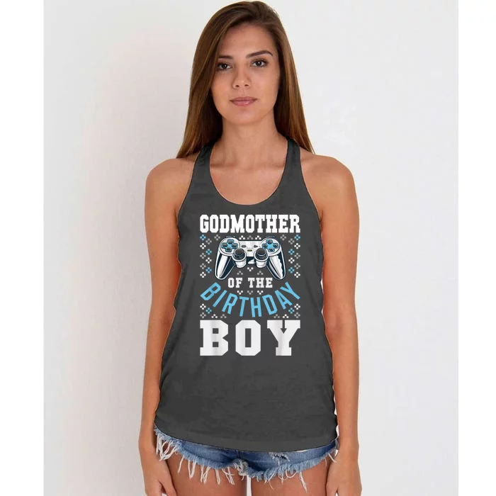 Godmother Of The Birthday Boy Matching Video Gamer Birthday Women's Knotted Racerback Tank