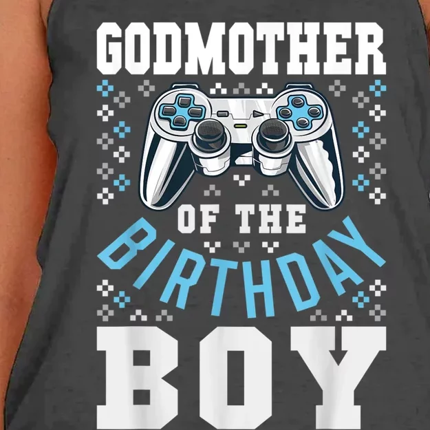 Godmother Of The Birthday Boy Matching Video Gamer Birthday Women's Knotted Racerback Tank