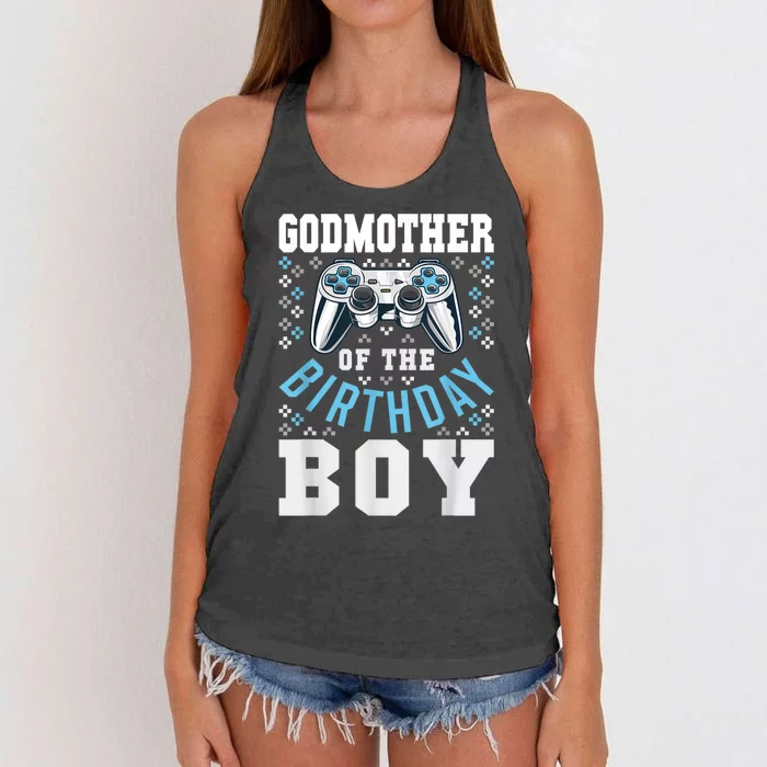 Godmother Of The Birthday Boy Matching Video Gamer Birthday Women's Knotted Racerback Tank