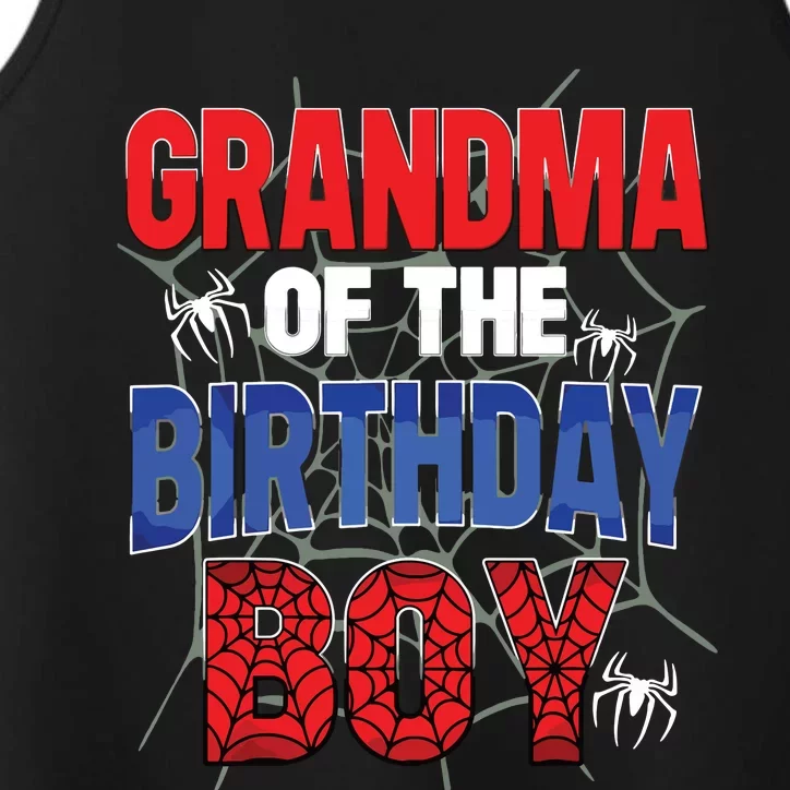 Grandma Of The Birthday Boy Matching Family Spider Web Performance Tank