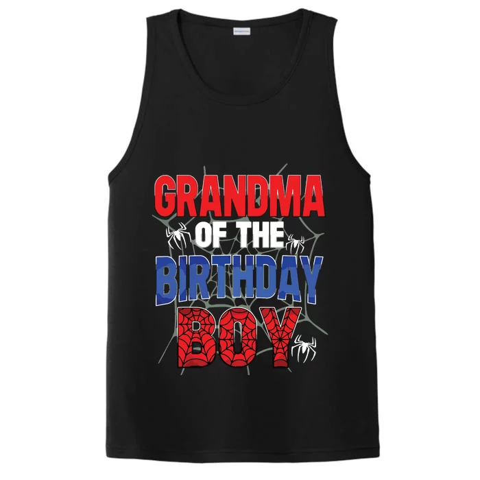 Grandma Of The Birthday Boy Matching Family Spider Web Performance Tank