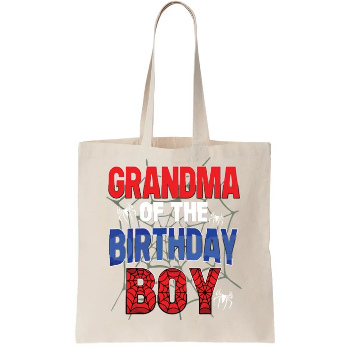 Grandma Of The Birthday Boy Matching Family Spider Web Tote Bag