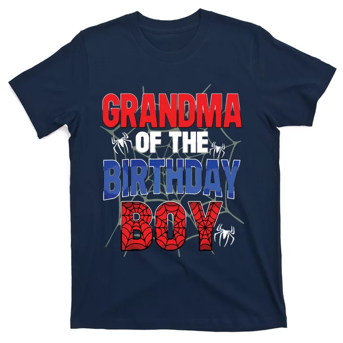 Grandma Of The Birthday Boy Matching Family Spider Web T-Shirt