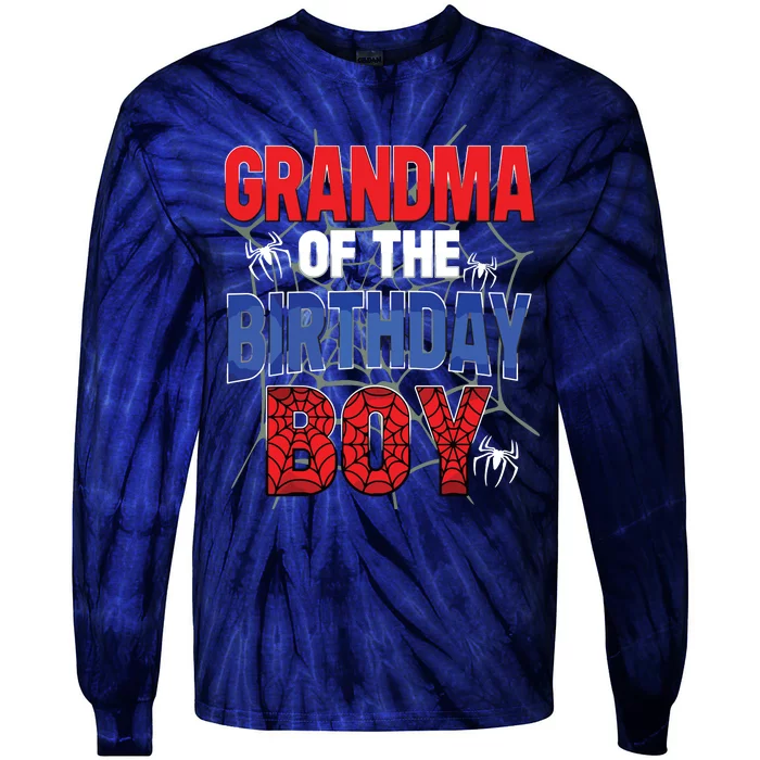 Grandma Of The Birthday Boy Matching Family Spider Web Tie-Dye Long Sleeve Shirt