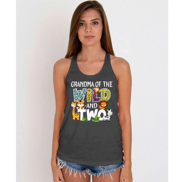 Grandma Of The Wild and Two Zoo Safari Jungle Birthday Women's Knotted Racerback Tank