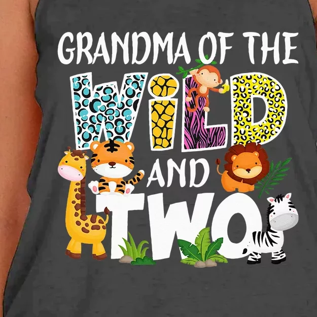 Grandma Of The Wild and Two Zoo Safari Jungle Birthday Women's Knotted Racerback Tank