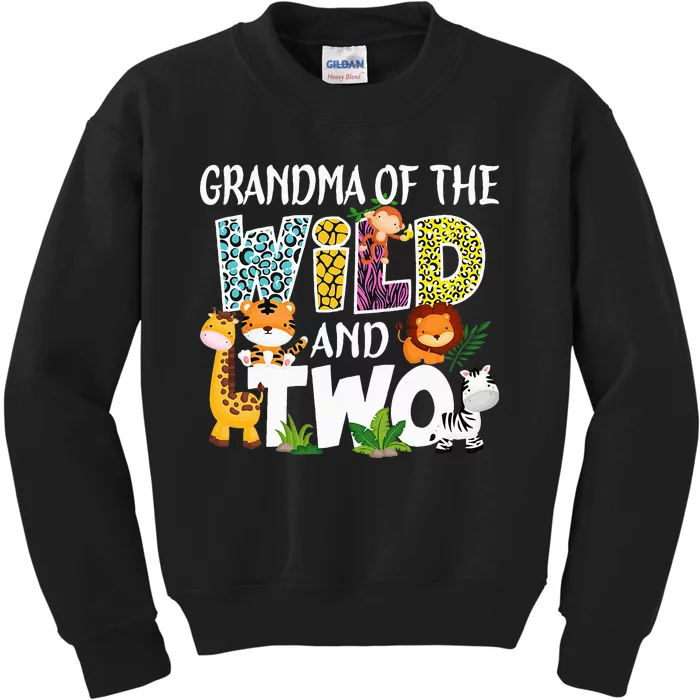 Grandma Of The Wild and Two Zoo Safari Jungle Birthday Kids Sweatshirt