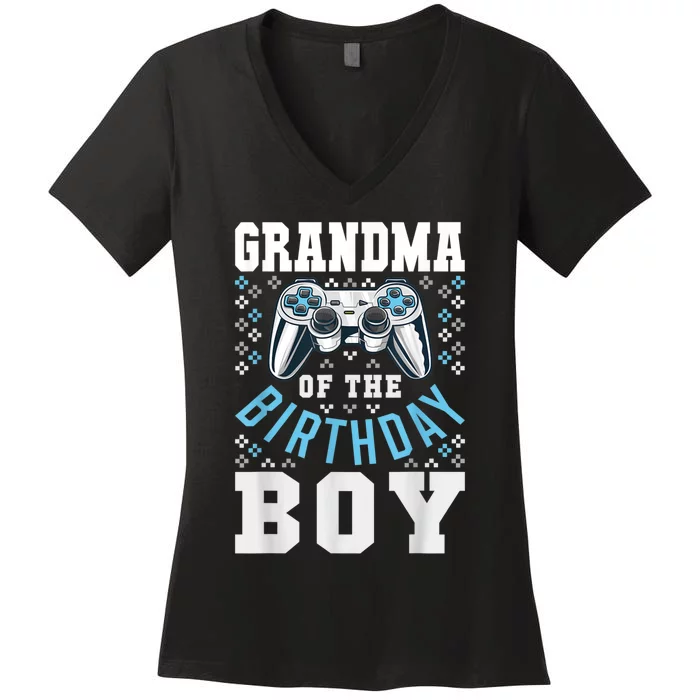 Grandma Of The Birthday Boy Matching Video Gamer Birthday Women's V-Neck T-Shirt