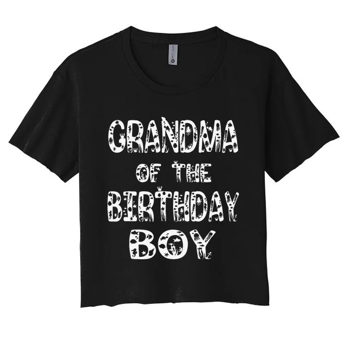 Grandma Of The Birthday Fishing Lover Bday Party Women's Crop Top Tee