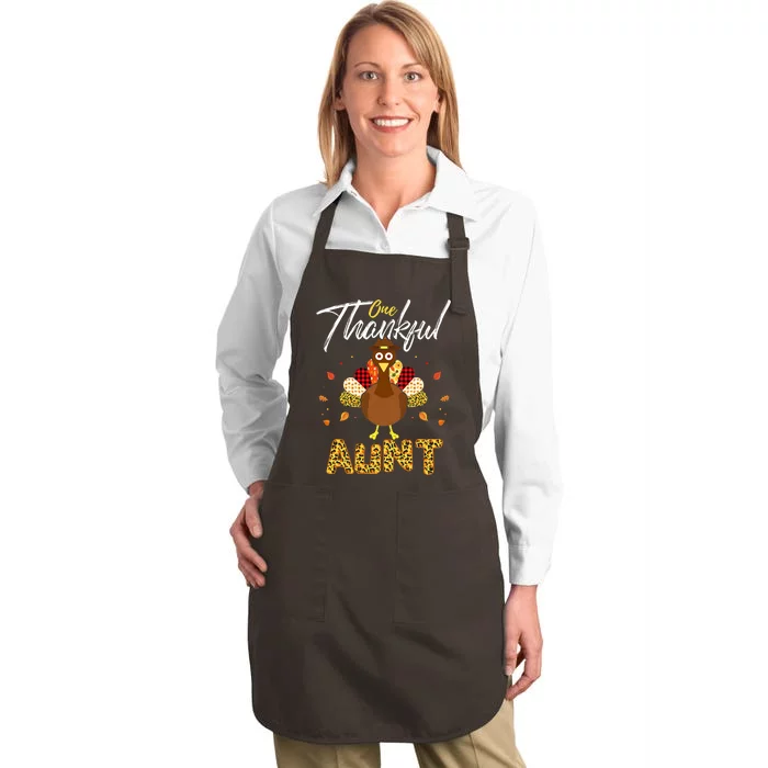 Gifts One Thankful Aunt Auntie Turkey Thanksgiving Family Full-Length Apron With Pocket