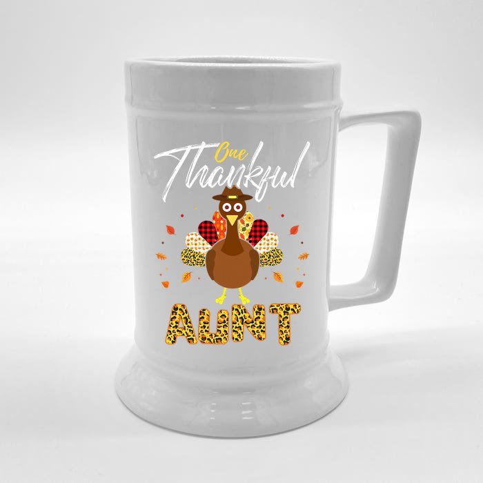 Gifts One Thankful Aunt Auntie Turkey Thanksgiving Family Front & Back Beer Stein