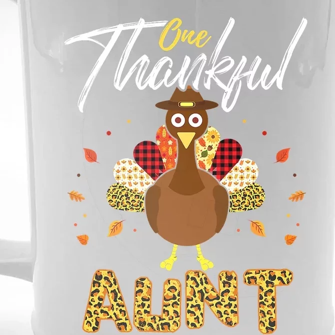 Gifts One Thankful Aunt Auntie Turkey Thanksgiving Family Front & Back Beer Stein