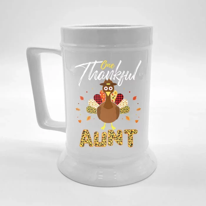 Gifts One Thankful Aunt Auntie Turkey Thanksgiving Family Front & Back Beer Stein