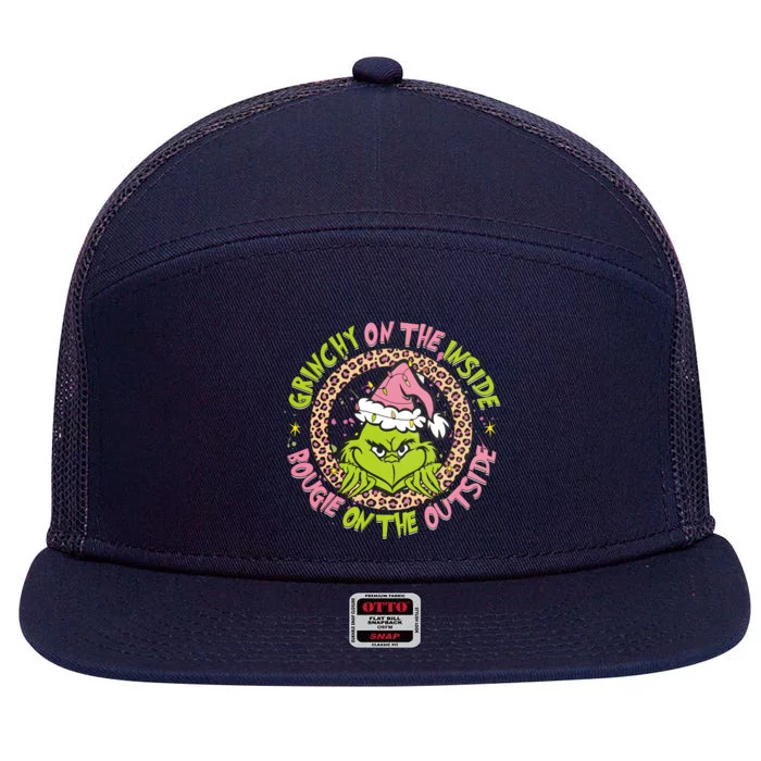 Grinchy On The Inside Boojee On The Outside Christmas 7 Panel Mesh Trucker Snapback Hat