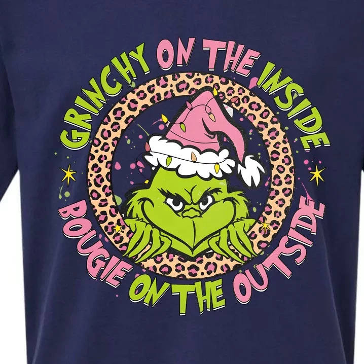 Grinchy On The Inside Boojee On The Outside Christmas Sueded Cloud Jersey T-Shirt