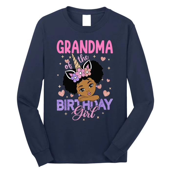 Grandma Of The Birthday Girl Melanin Afro Unicorn 1st Family Long Sleeve Shirt