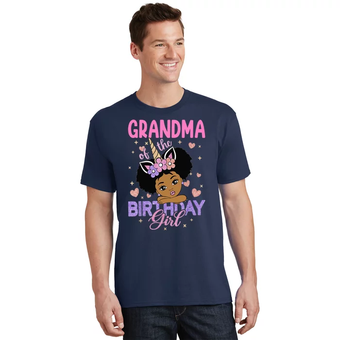 Grandma Of The Birthday Girl Melanin Afro Unicorn 1st Family T-Shirt