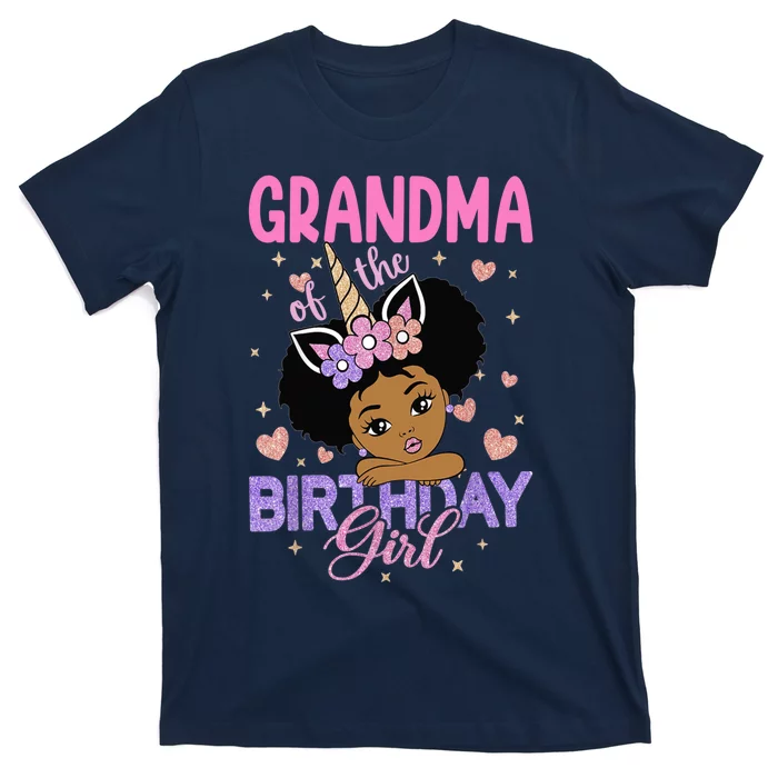 Grandma Of The Birthday Girl Melanin Afro Unicorn 1st Family T-Shirt