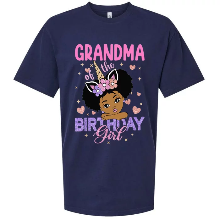 Grandma Of The Birthday Girl Melanin Afro Unicorn 1st Family Sueded Cloud Jersey T-Shirt