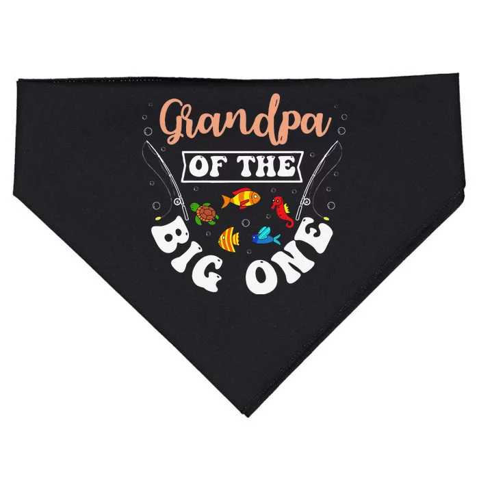 Grandpa Of The Big One Fishing Birthday Party Bday USA-Made Doggie Bandana