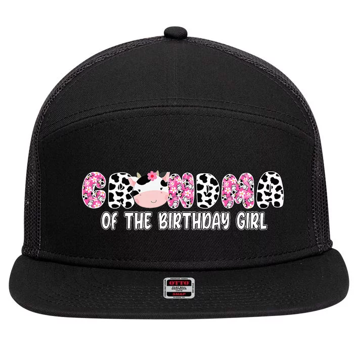 Grandma of The Birthday Farm Cow Grandma 7 Panel Mesh Trucker Snapback Hat