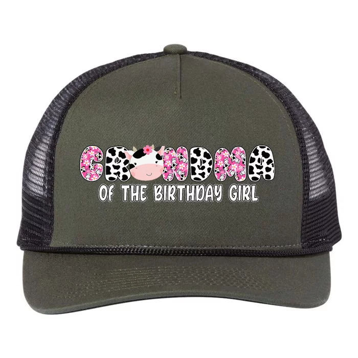 Grandma of The Birthday Farm Cow Grandma Retro Rope Trucker Hat Cap