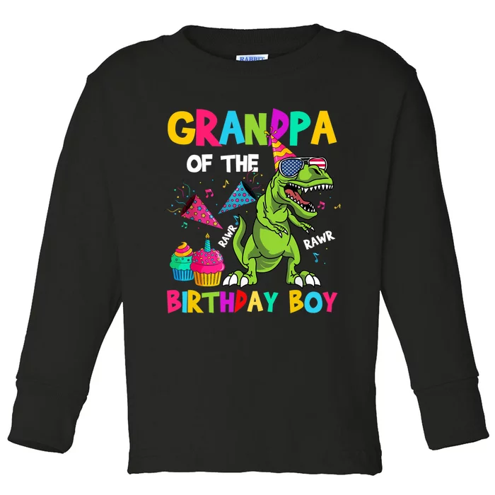 Grandpa Of The Birthday Boy T-Rex Dinosaur Birthday Toddler Long Sleeve Shirt