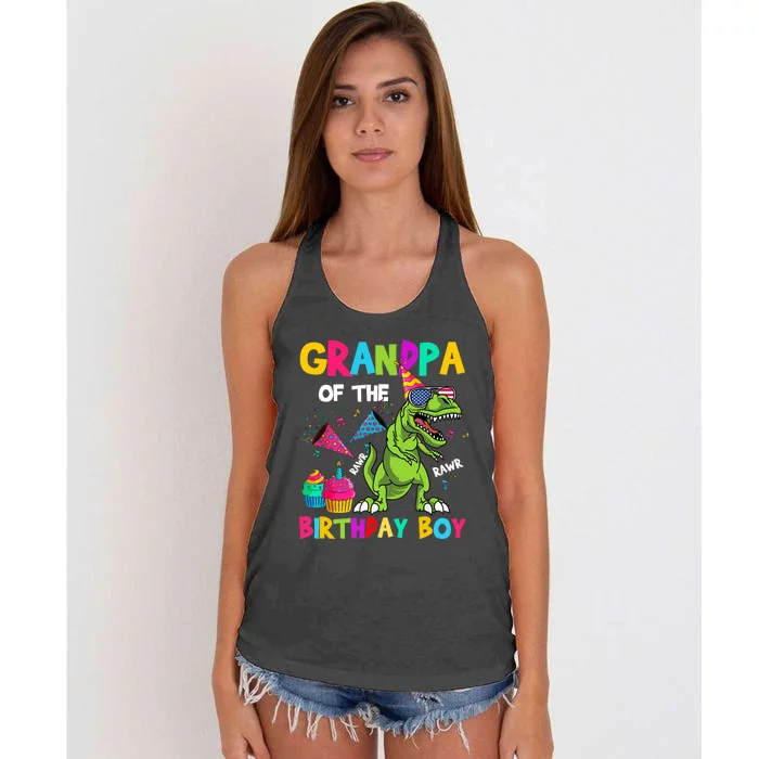 Grandpa Of The Birthday Boy T-Rex Dinosaur Birthday Women's Knotted Racerback Tank