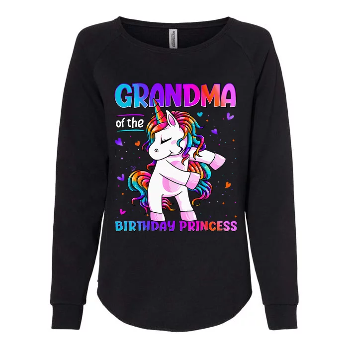 Grandma Of The Birthday Princess Flossing Unicorn Grandma Womens California Wash Sweatshirt