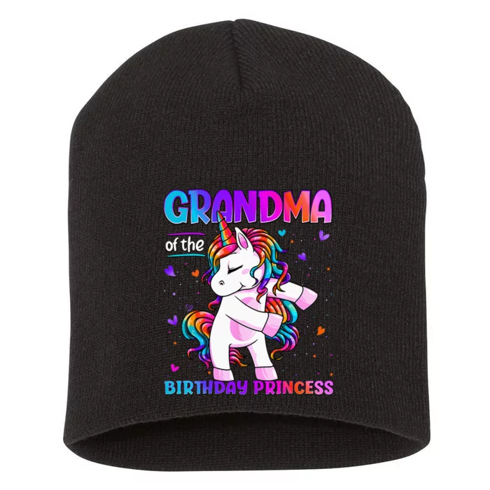 Grandma Of The Birthday Princess Flossing Unicorn Grandma Short Acrylic Beanie